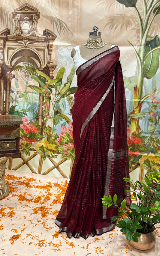 Mangalagiri Cotton-Silk Saree - Maroon