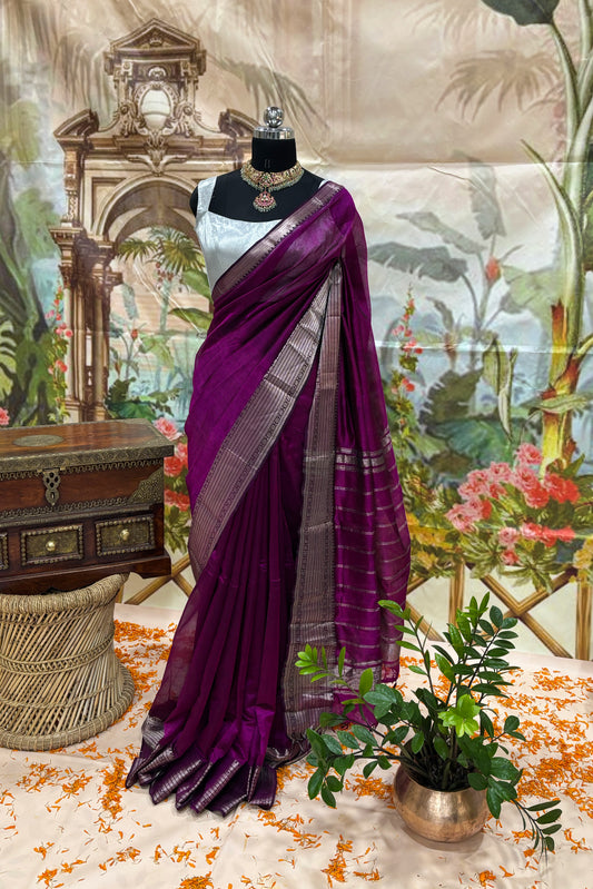 Mangalagiri Cotton-Silk Saree - Dark Magenta