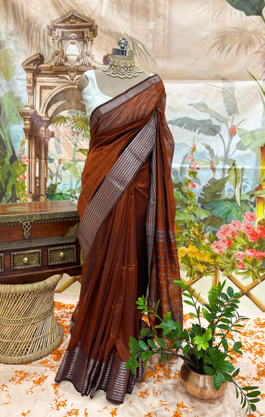 Mangalagiri Cotton-Silk Saree - Rich Rust Brown