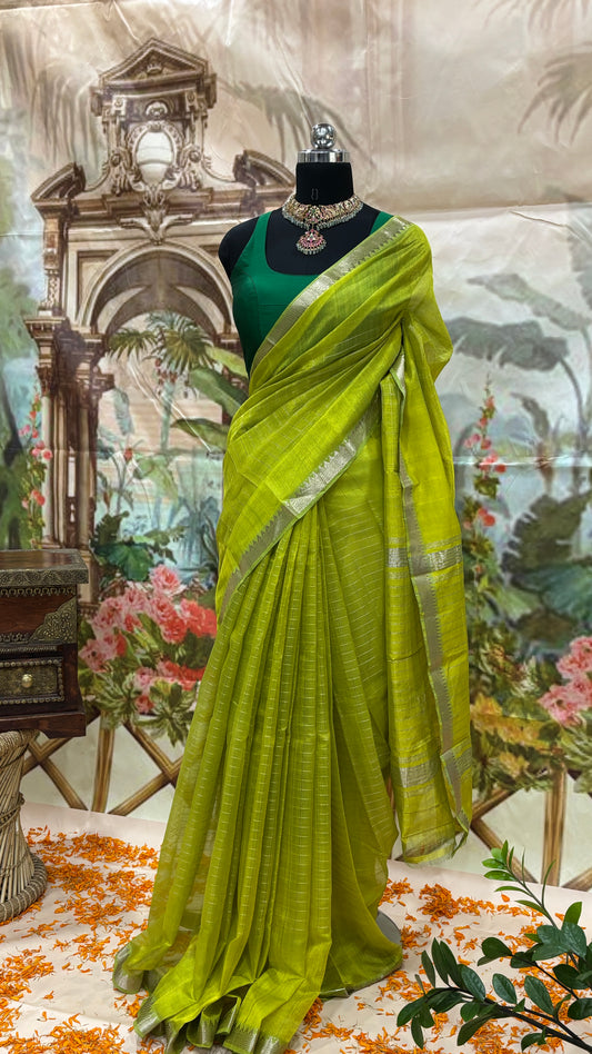 Mangalagiri Cotton-Silk Saree - Rich Green